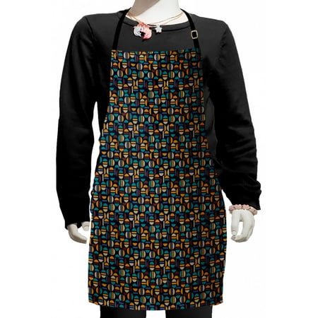 

Geometric Kids Apron Retro Abstract Design Pattern with Colorful Halved Rounds Boys Girls Apron Bib with Adjustable Ties for Cooking Baking Painting Multicolor by Ambesonne