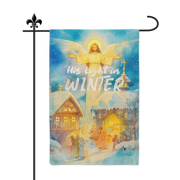 shiyou-Jesus Winter Garden Flag, 18x12in Double Sided Jesus Garden Banner Religious Yard Flag Christian Garden Banner Christmas Winter Decorative Garden Flag for Winter Outdoor Decoration