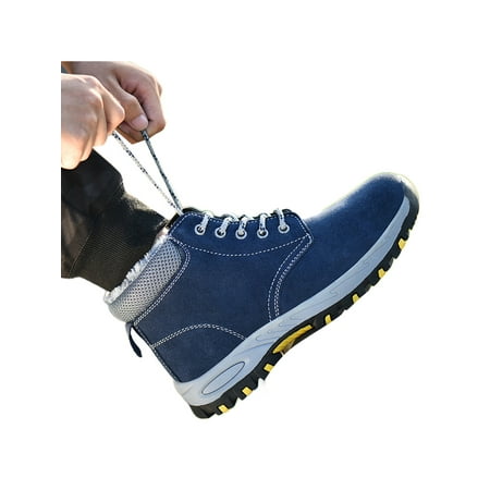 

Ritualay Men Comfort Industrial Boots Anti-collision Heavy Duty Working Outdoor Steel Toe Hiking Shoes Plush High Top Blue 4.5