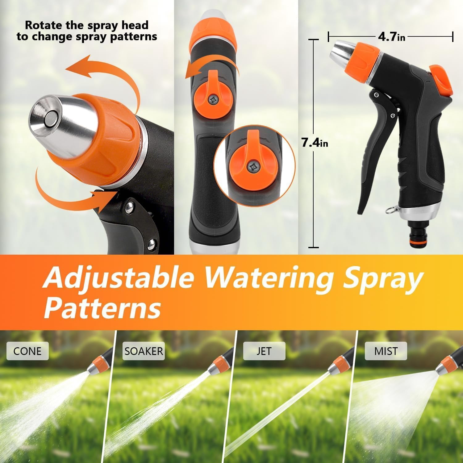 2 Pack Garden Hose Nozzle: High Pressure Water Hose Sprayer with 10 & 2 Spray Patterns - Lightweight & Rust-Proof Handheld Spray Gun (Black)