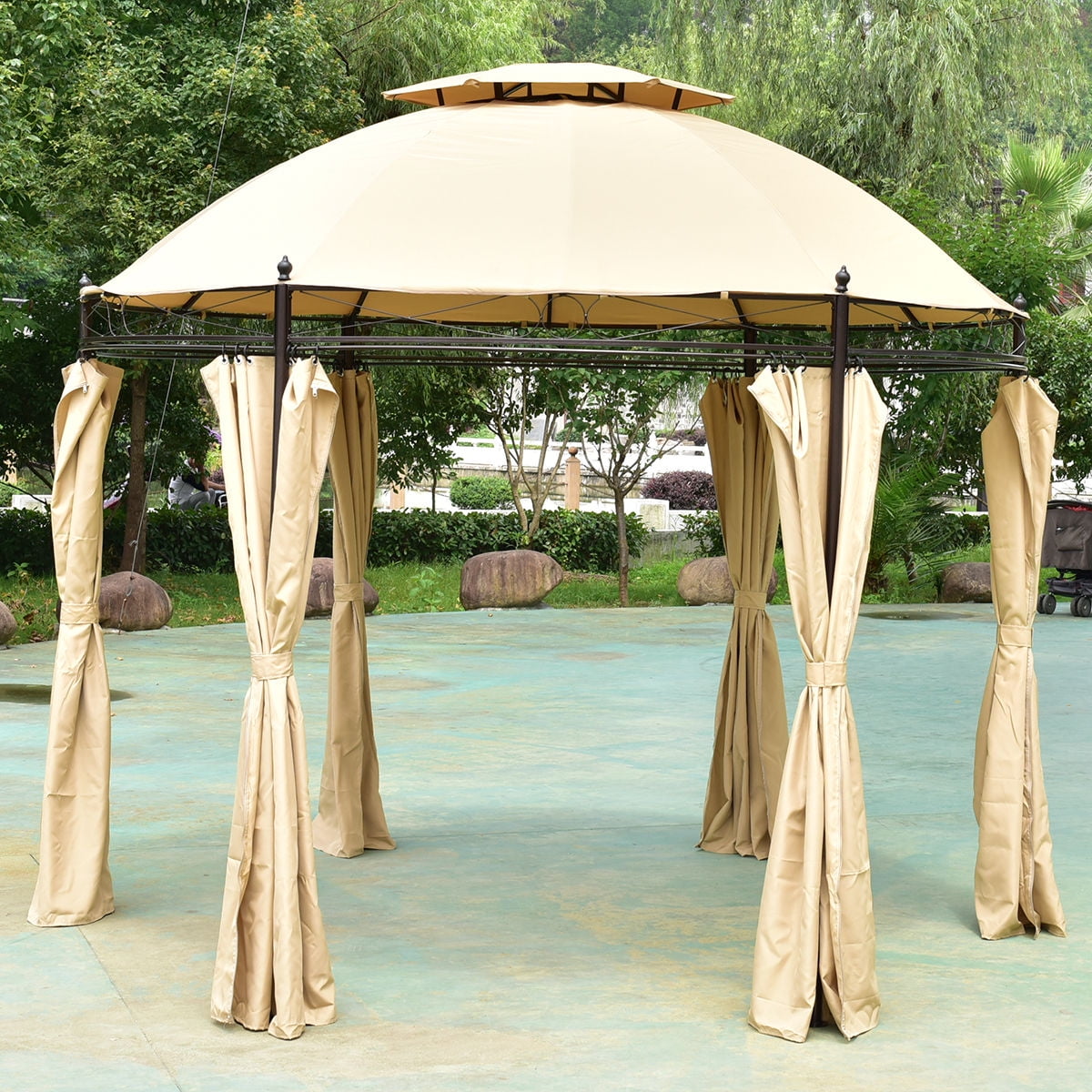 Costway 10ft Round Outdoor Gazebo Canopy Shelter Awning Tent Patio Garden by Costway