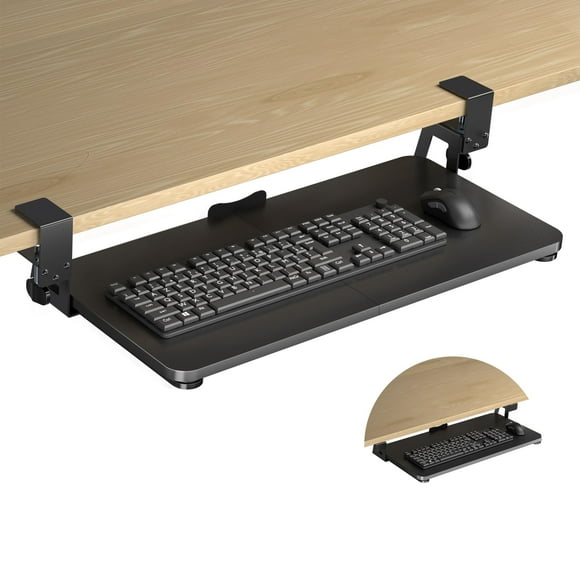 Bandeja para teclado XINLEI para debajo del escritorio, grande, con abrazadera en C, 65 x 30 cm, negra