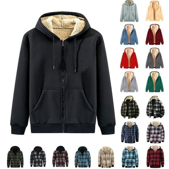 BiZtdJrK Mens Big and Tall Winter Warm Jacket Sherpa Fleece Lined Long Sleeve Zip Up Jackets Drawstring Hooded Coats with Pockets Black XXXXXL