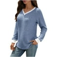 thumbnail image 1 of Waffle Knit Button Up Blouse for Women V-Neck 3/4 Sleeve Top in Relaxed Tunic Fit Textured Fabric for Everyday Fall Spring Wear, 1 of 7