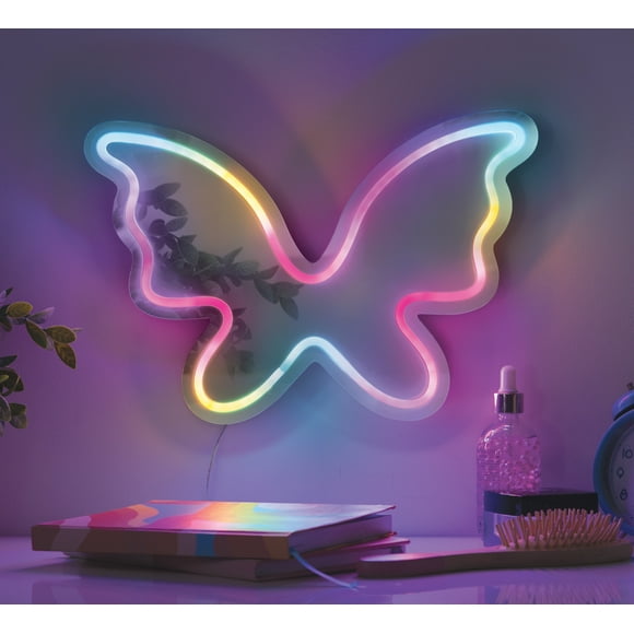Merkury Innovations USB-Powered 13.7" Multicolor LED Butterfly Neon Mirror