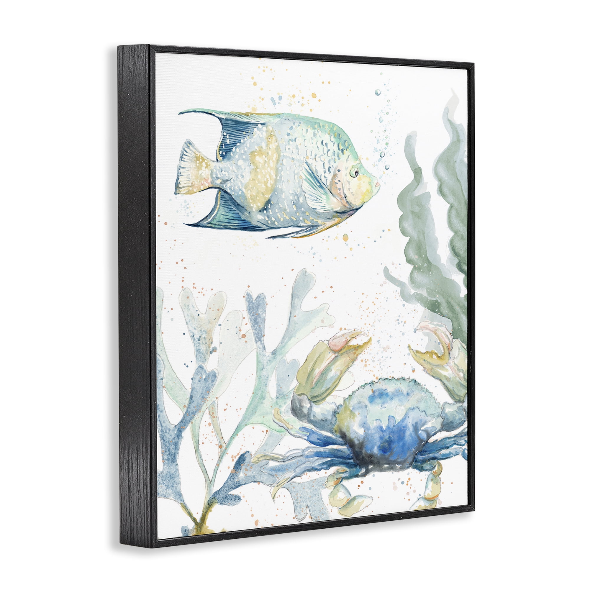 Stupell Industries Crab & Fish Scene Animals & Insects Painting Black Framed Art Print Wall Art, 11 x 14
