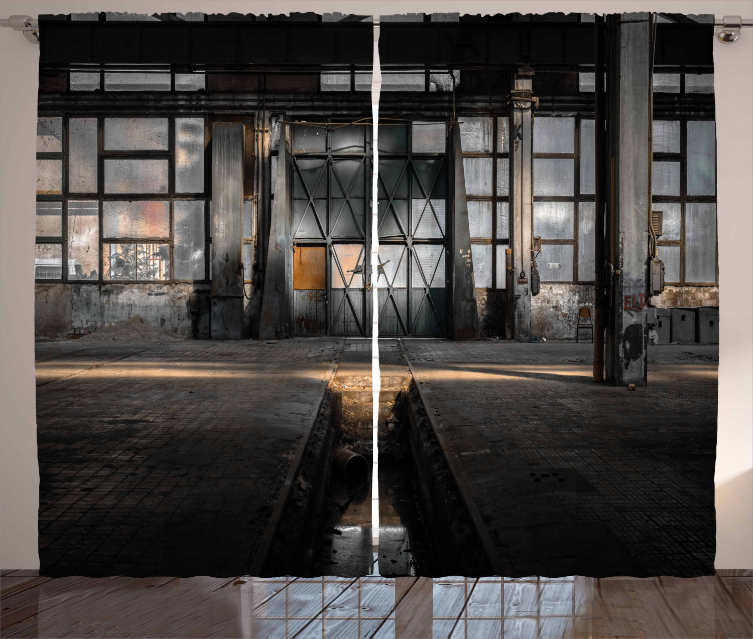 Industrial Decor Curtains 2 Panels Set Creepy Dark Interior Derelict Workplace Blight Aged Warehouse Door Image Window Drapes For Living Room