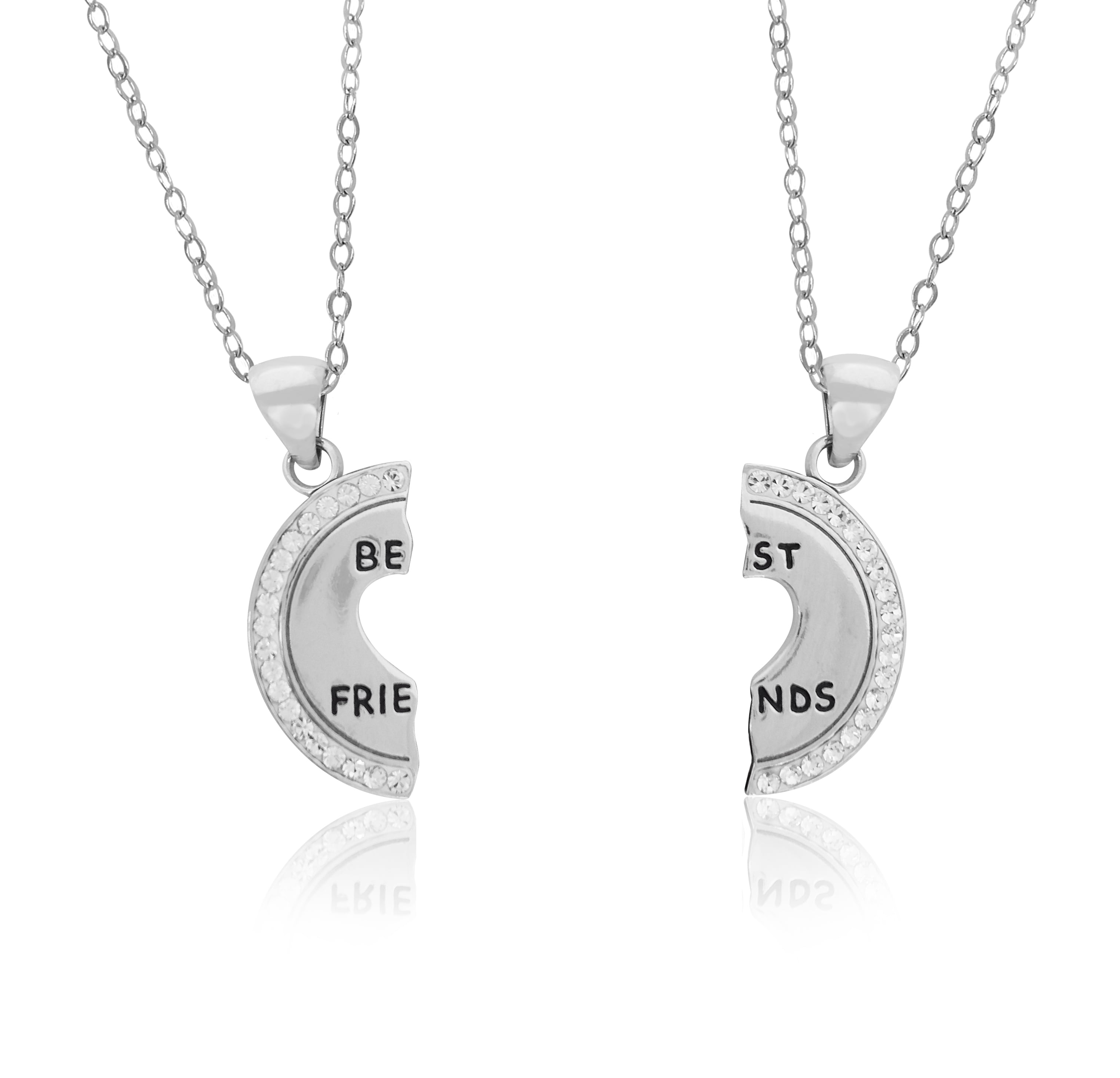Brilliance Fine Jewelry Sterling Silver Cut-Out Heart Crystal Best Friends Forever Adults Pendant Necklace 16"+2"