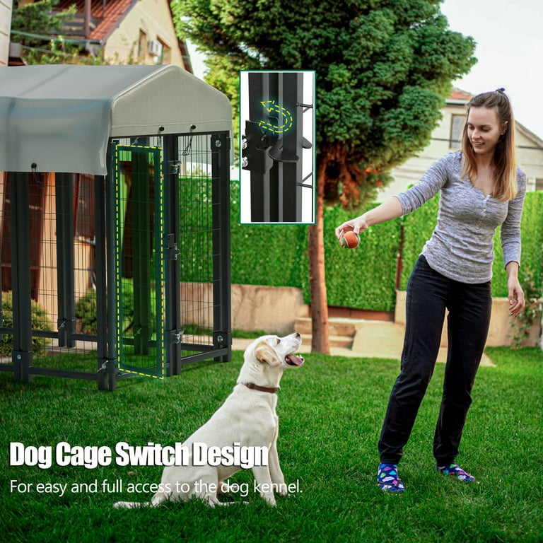 Welded Wire Outdoor Dog Kennel Large Heavy Duty Dog Playpen Enclosure Yard Dog Fence Pen Run Dog Kennel with Waterproof Roof Cover for Small Medium