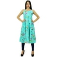 thumbnail image 5 of Bimba Women Print Cotton Dress Speghatti Strap Flaired Summer Beach Kurta Kurti Long Tunic Aqua Blue, 5 of 6