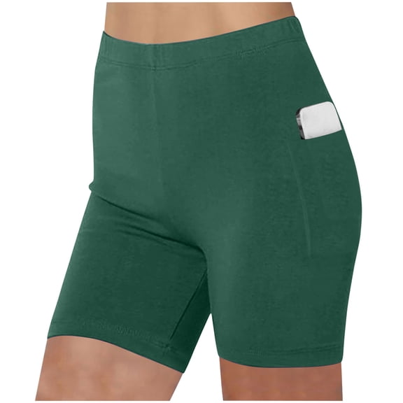 Women's Plus Size Biker Shorts High Waist Shorts with Side Pockets Stretch Athletic Gym Pilates Yoga Bottoms Green L