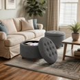 thumbnail image 3 of Hyxoo Round Ottoman, Ottoman with Storage, 24.5 Dia. x 17 H Inches Foot Rest Stool with Legs for Bedroom, Living Room, Decorative Home Furniture-24.5"D x 24.5"W x 17"H-Dark Gray, 3 of 9