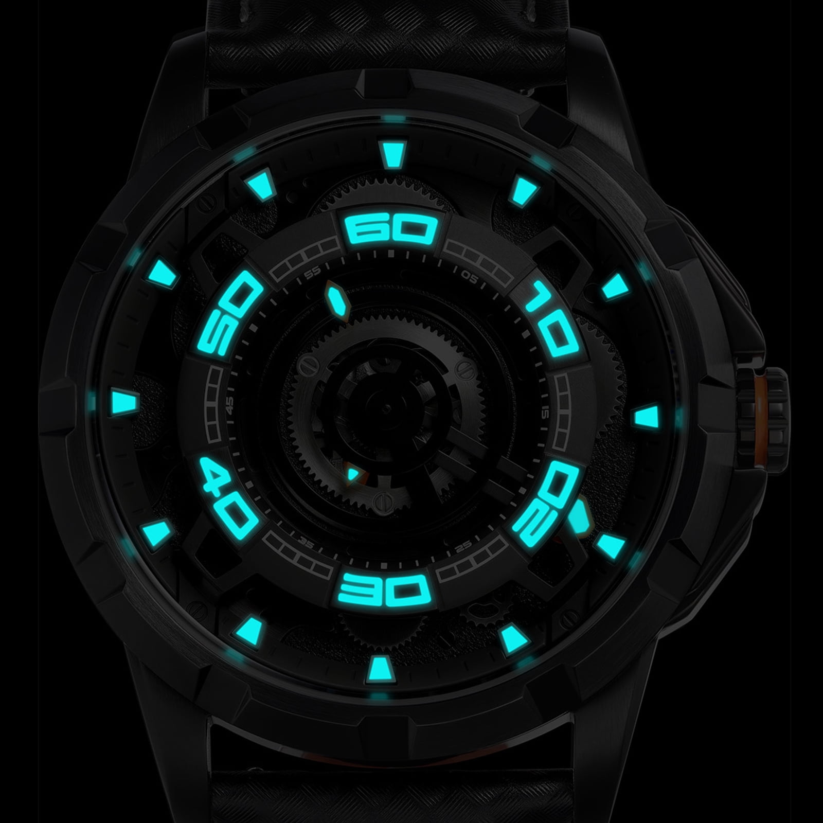 BERNY Mens Skeleton Automatic Watch, Luxury Fashion Self Winding Mechanical Watch with Leather Strap, Exhibition Caseback, Sapphire Crystal, Luminous 50M Waterproof Watches for Mens Gifts (Balck)