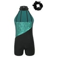 thumbnail image 4 of Alvivi Kids Girls Sequins Gymnastics Dance Leotard Sleeveless Trembling Short Jumpsuit with Headwear Light Green&Black 4, 4 of 7