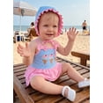 thumbnail image 4 of Cenuakty Baby Girl Swimsuit Sleeveless Ice Cream Print Bathing Suit Infant Striped Swimwear with Sun Hat, 4 of 9
