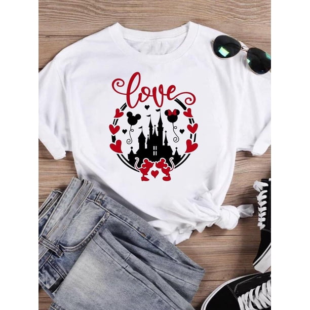 Disney Fashion Leopard Love Ear Trend Women Cartoon Print Clothing Mickey Mouse Tee Shirt Casual Graphic Short Sleeve T-shirtsXXL Gao Jinjia LED