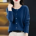 thumbnail image 5 of Casual Cardigan Sweaters for Women Loose Fit Long Sleeve Crewneck Button Up Knitted Jacket Outerwear Tops (2XL, Navy), 5 of 5