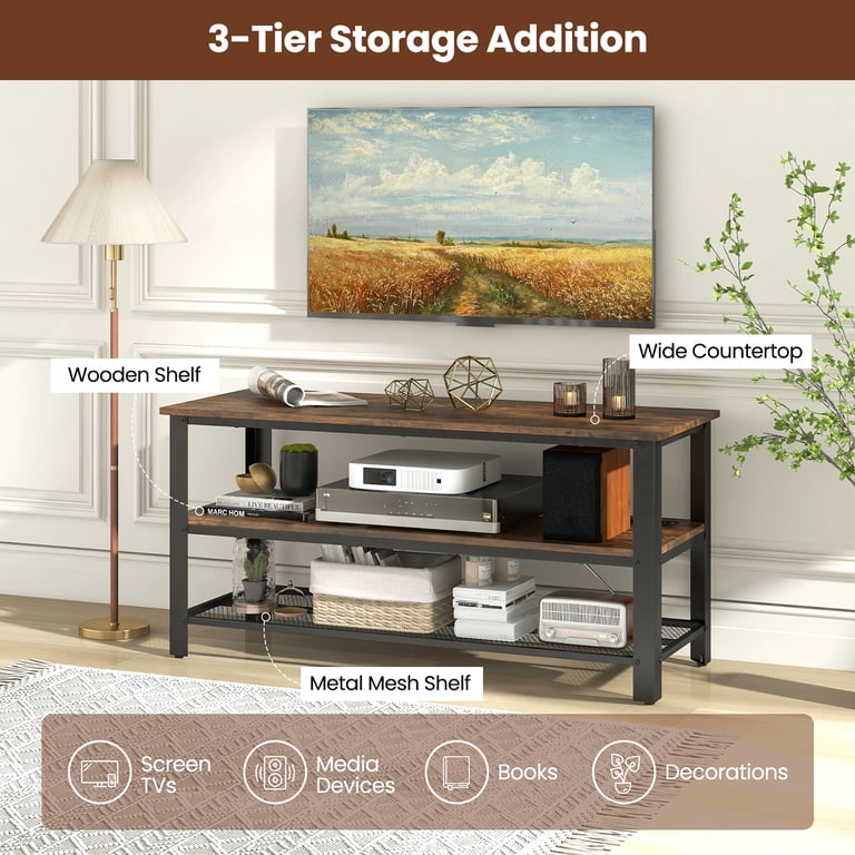 Gymax Industrial TV Stand with 3-Tier Open Storage, Heavy-Duty