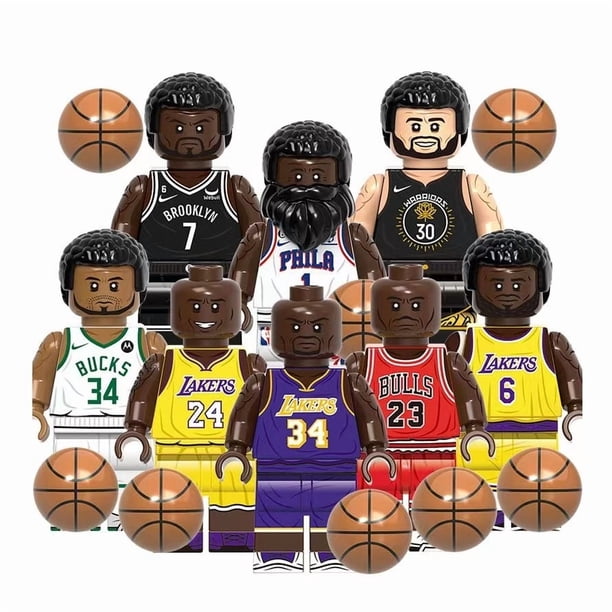 Set de 8 Minifiguras de Estrellas del Baloncesto, Figuras de Bloques de Construcción ABS, Coleccionables para Exhibición y Regalo