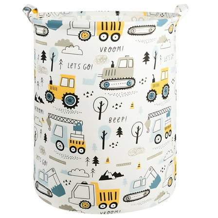 Garnen Kids Toy Basket, Large Toy Storage Organizer Bin for Baby Nursery Room, Truck Themed Laundry Basket Collapsible Laundry Hamper for Dirty Cloth
