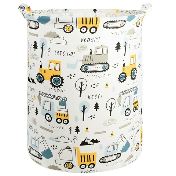 Garnen Kids Toy Basket, Large Toy Storage Organizer Bin for Baby Nursery Room, Truck Themed Laundry Basket Collapsible Laundry Hamper for Dirty Cloth