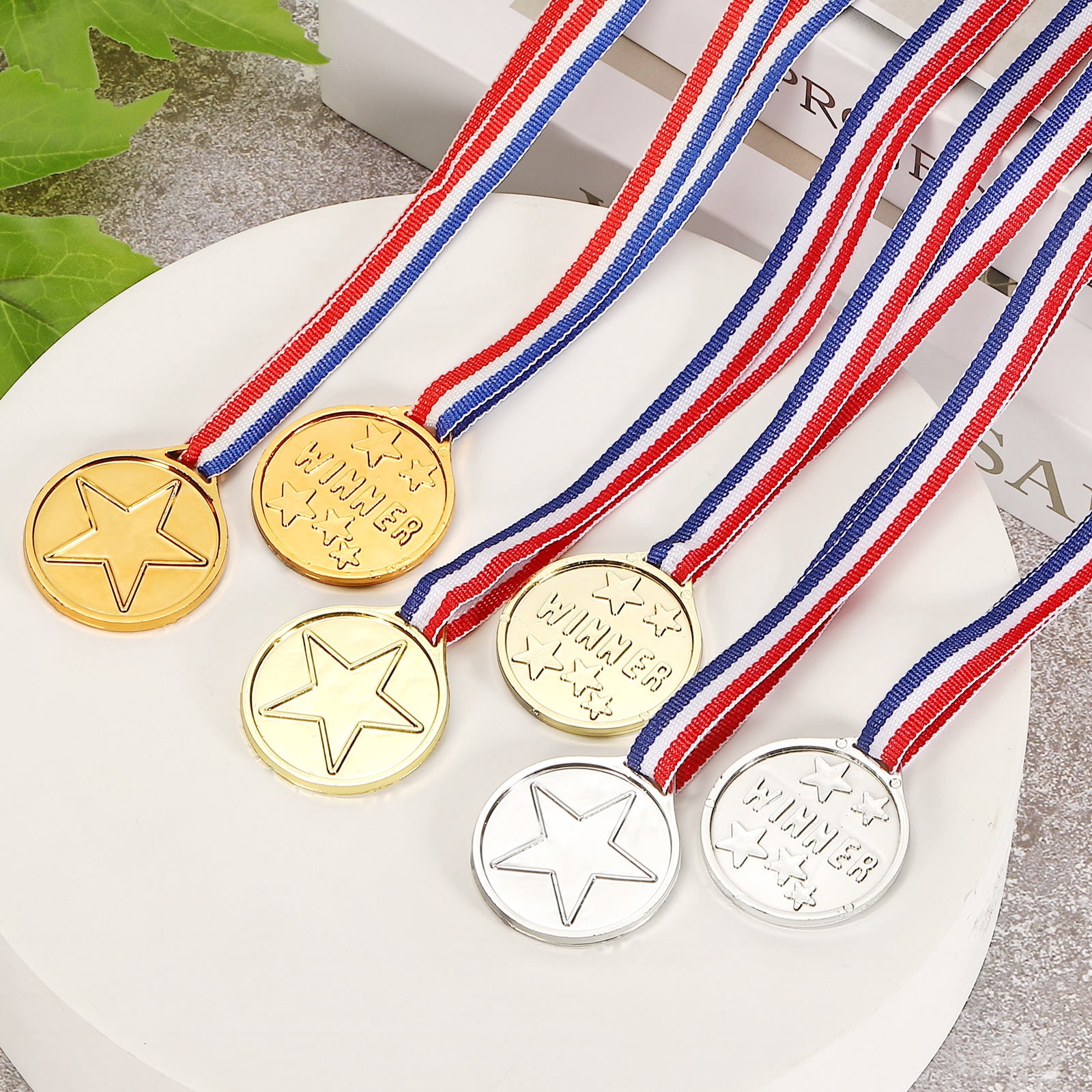 Uxcell Award Medals, 108 Pcs Gold Silver Bronze Plastic Award Medals Printed with Star Patterns  with Lanyards for Teen Sports, Games, Competitions, Party Favors Decorations