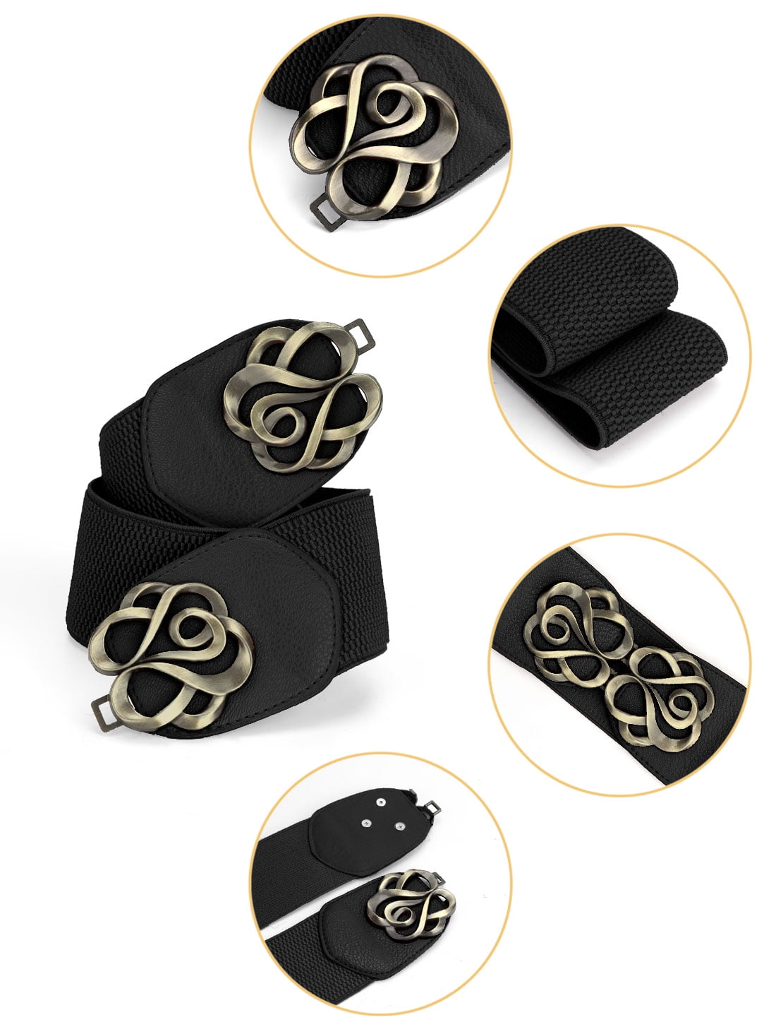 Unique Bargains Stretchy Faux Leather Buckle Part Waistband Cinch Belt for Lady