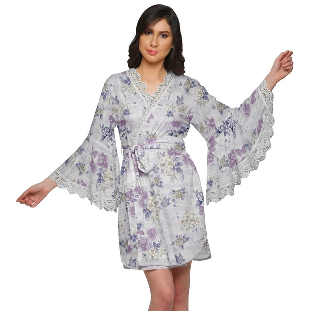 Moomaya Robe de Chambre en Coton pour Femmes Robe de Mariée Courte Imprimée