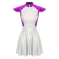 thumbnail image 4 of YiZYiF Womens Halloween Alien Cosplay Costume Metallic Shiny Cap Sleeve A-line Dress Rave Outfits Purple S, 4 of 7