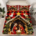 thumbnail image 2 of YST Christmas Decor Sheet Set Holy Night Sheets Jesus Nativity Scene Sheets Full, Religious Christmas Tree Bed Sheets Set For Christian Rustic Buffalo Grid Flat Fitted Sheet + 2 Pillowcases, 2 of 5