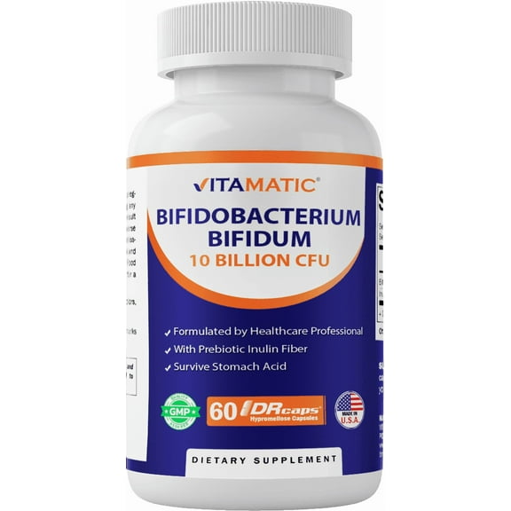 Vitamatic Bifidobacterium Bifidum - 10 Billion per DR Capsule - 60 Count - Digestive Support - Made with Prebiotic Inulin Fiber