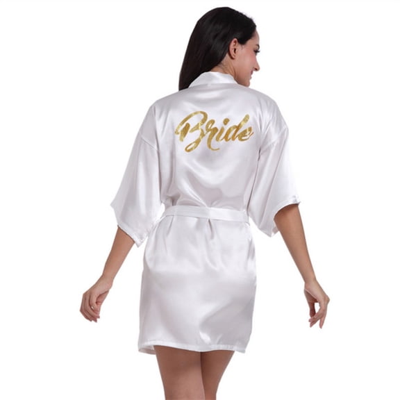 LYMAYTER Women Bride Bridesmaid Robes Satin Long Kimono Wedding Party Golden Glitter Bathrobe S-2XL