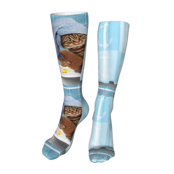 Kdxio Funny Cat Taking a Bath Funny Silky Novelty Funky Long Knee High Socks Soft 3D Print Cosplay Crazy Stockings for Men Women