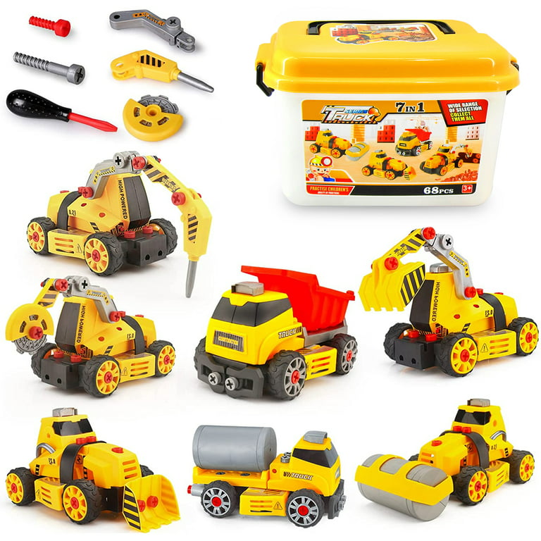 7 in 1 Take Apart Truck Construction Set - Stem Learning Toy w/ Electric Drill, DIY Engineering Building Playset w/ Lights, Sounds