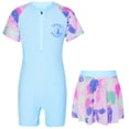 thumbnail image 1 of YONGHS Kids Girls 2 Piece Swimsuits Short Sleeve Rashguard Shirts with Swim Skirts Beach Bathing Suit Light Blue 12-14, 1 of 7