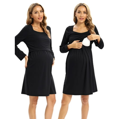 

Women s Maternity Dress Nursing Nightgown Breastfeeding Full Slips Sleepwear S-3XL