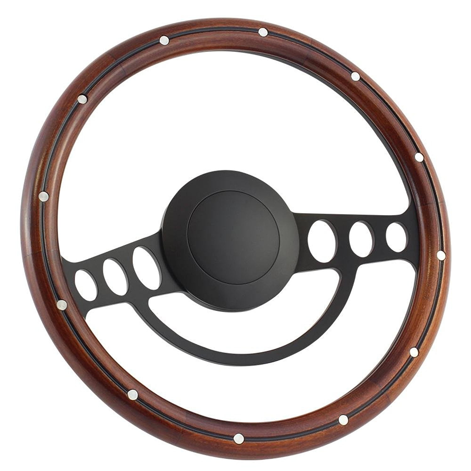 14 Inch Black (3,5,9 Hole) Classic Steering Wheel Mahogany Wood with