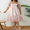 thumbnail image 3 of Femmes d'Été Bouffi Manches Robe de Bal Vintage Imprimé Carré Dentelle Tulle Taille Haute Robe Fluide, 3 of 6