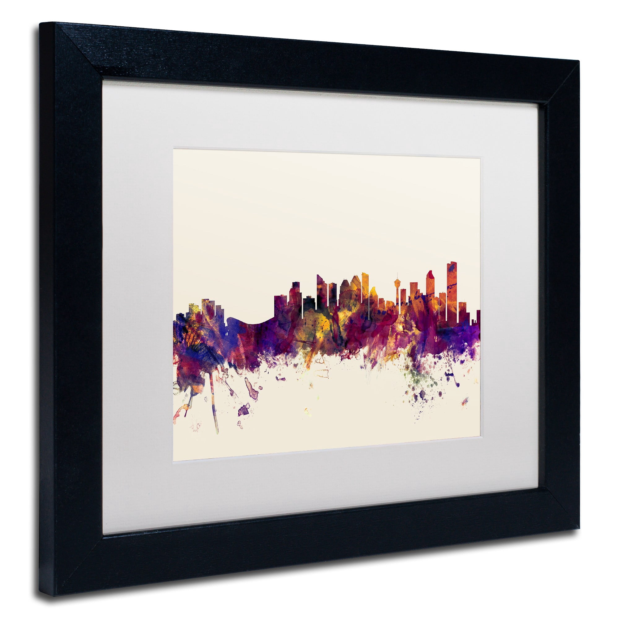 Trademark Fine Art "Calgary Canada Skyline" Canvas Art by Michael Tompsett, White Matte, Black Frame