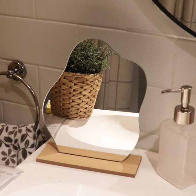 Espejo De Tocador Estético Irregular Sin Marco, Espejos Acrílicos De Mesa Decorativos para Escritorio con Soporte De Madera - Forma De Nube
