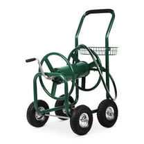 BIQWBIC 300ft Heavy Duty Hose Reel Cart - Steel Garden Water Hose Storage Cart with 8" Wheels, Foam Grip Handle, Outdoor Yard Hose Reel for Lawn & Garden (Green)