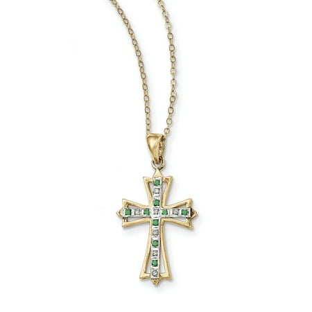 - 925 Sterling Silver & -plated Dia. & Emerald 18in Cross Necklace