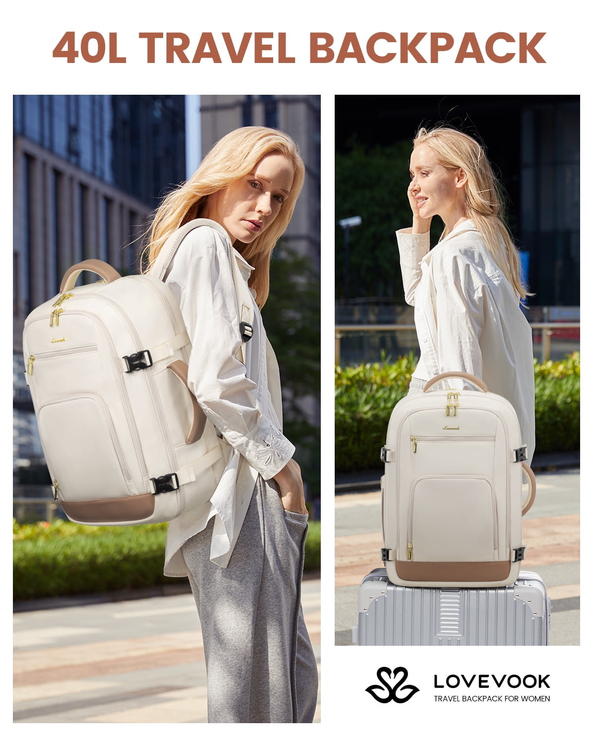 Lovevook Travel Backpack, 40L Carry-on Luggage Backpack Airplane Approved Size, Person Item Bag Business Weekender Overnight Bag with 3 Cubes