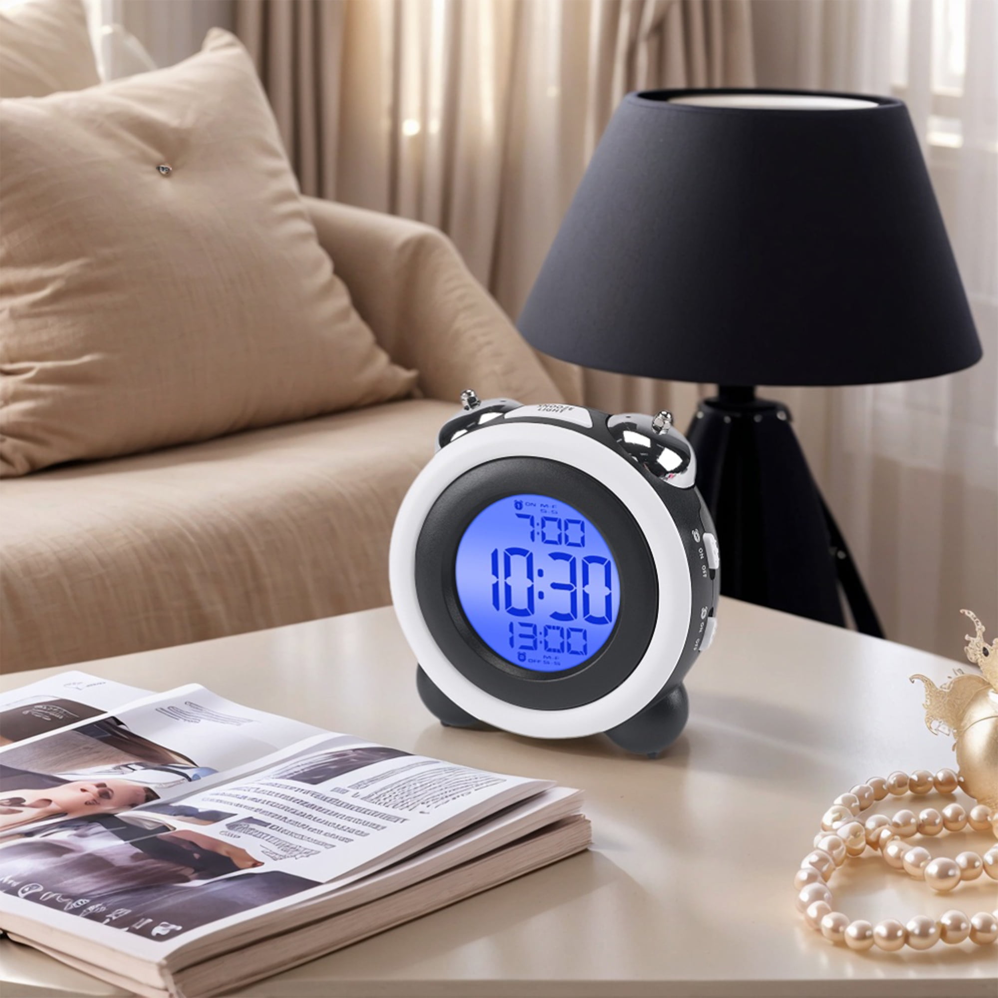 Unique Bargains Backlight Design Loud Alarm Clock White 4.3"L x 2.4"W x 4.3"H