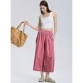 thumbnail image 3 of Womens Wide Leg Pants Cotton Gingham Plaid Culottes Summer Elastic Waist Palazzo Trousers Bottoms with Pockets Red L, 3 of 6