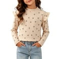 thumbnail image 4 of Bovxnpu Girls Long Sleeve Shirts Undershirts Girls Heart Print Long Sleeve Floral Base Layer Pullover Top Outfits, 4 of 6