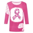 thumbnail image 4 of WREESH Womens Breast Cancer Awareness Shirts Three Quarters Sleeve T-Shirts Casual Crewneck Bleach Tops Pink Ribbon Printed Tees Loose Comf Workout Blouses Pink B, 4 of 4