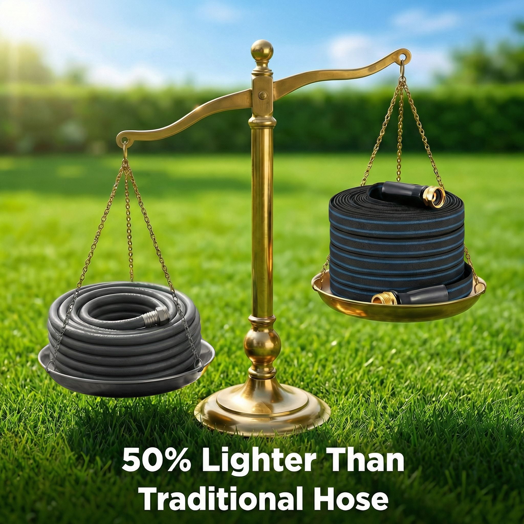 Haeteir 50ft Non-Expanding Garden Hose, Lightweight & Kink-Free, Flexible Heavy Duty Water Hose for Lawn, Yard, Car Washing (3/4" Solid Brass Fittings, Crush-Resistant)