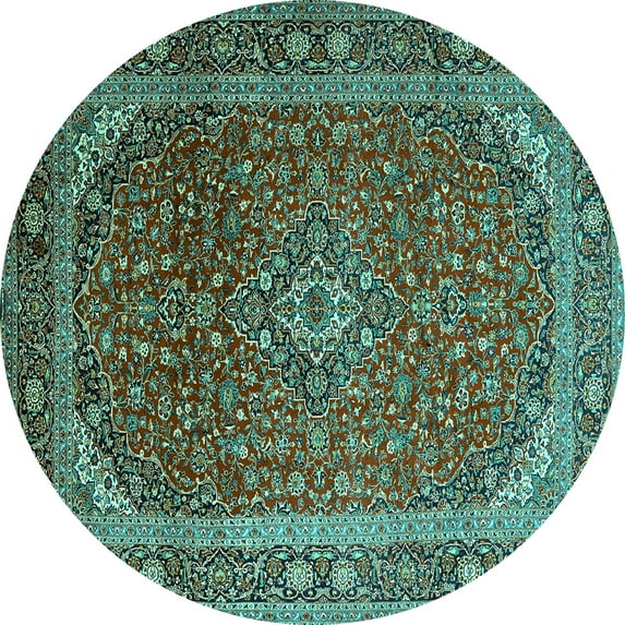 Ahgly Company Indoor Round Medallion Turquoise Blue Traditional Area Rugs, 4' Round