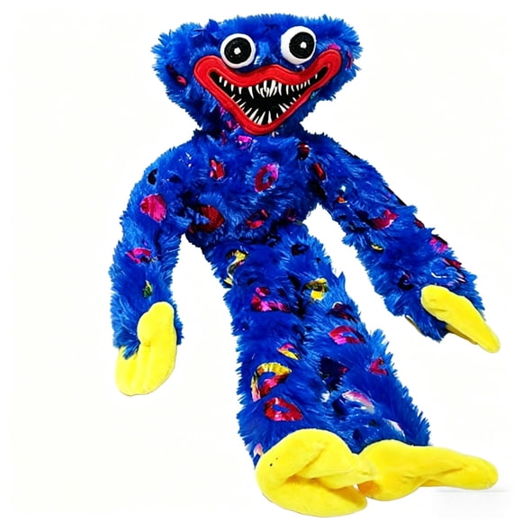 15.7in Kiss Print Huggy Wuggy Plush Toy Blue, Poppy Playtime White Monster Stuffed Animal with Holographic Lips, Soft Fuzzy Game Character Collectible Plushie for Kids & Fans